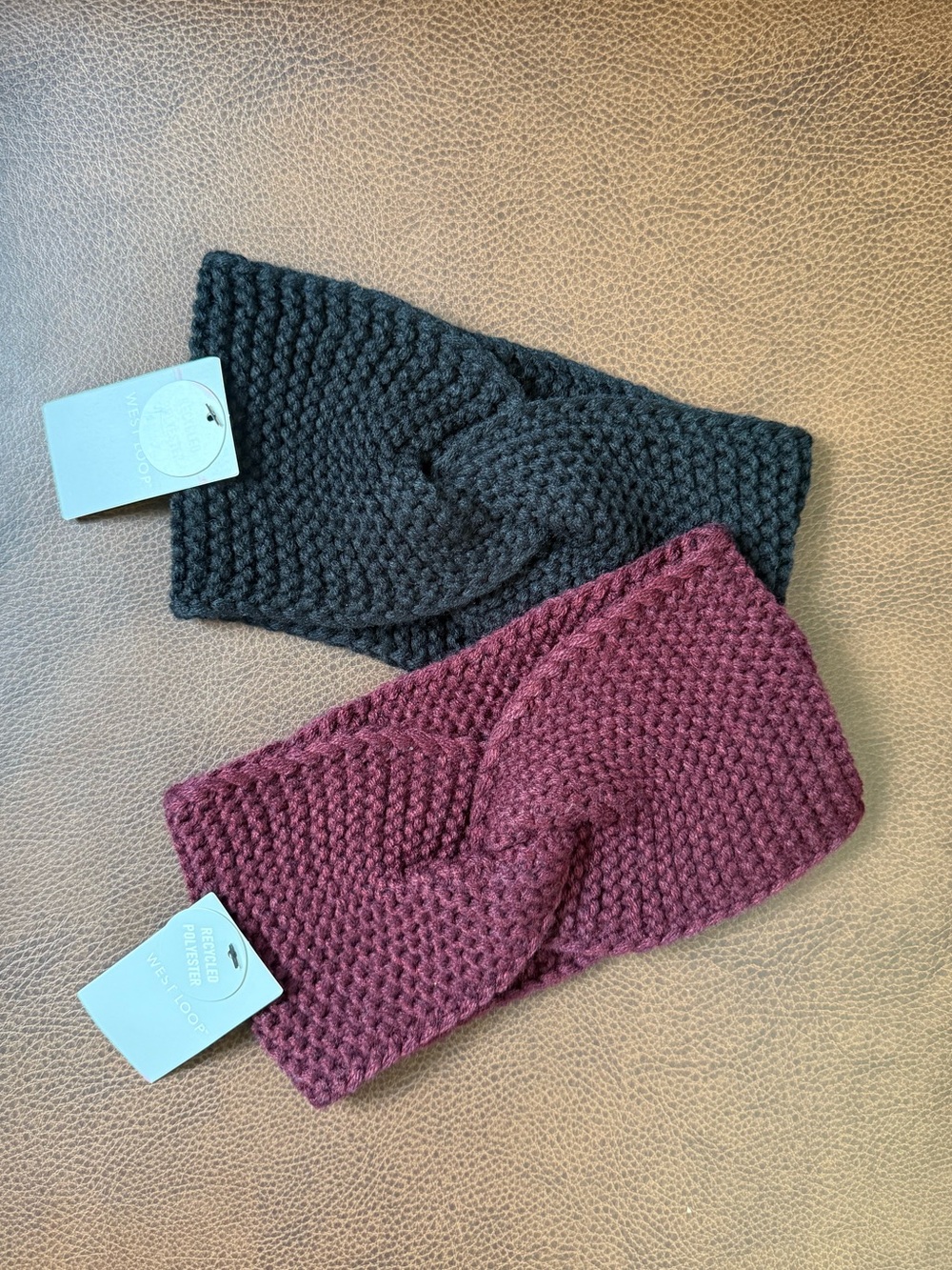 West Loop Knit Twist Headband - Black and Burgundy